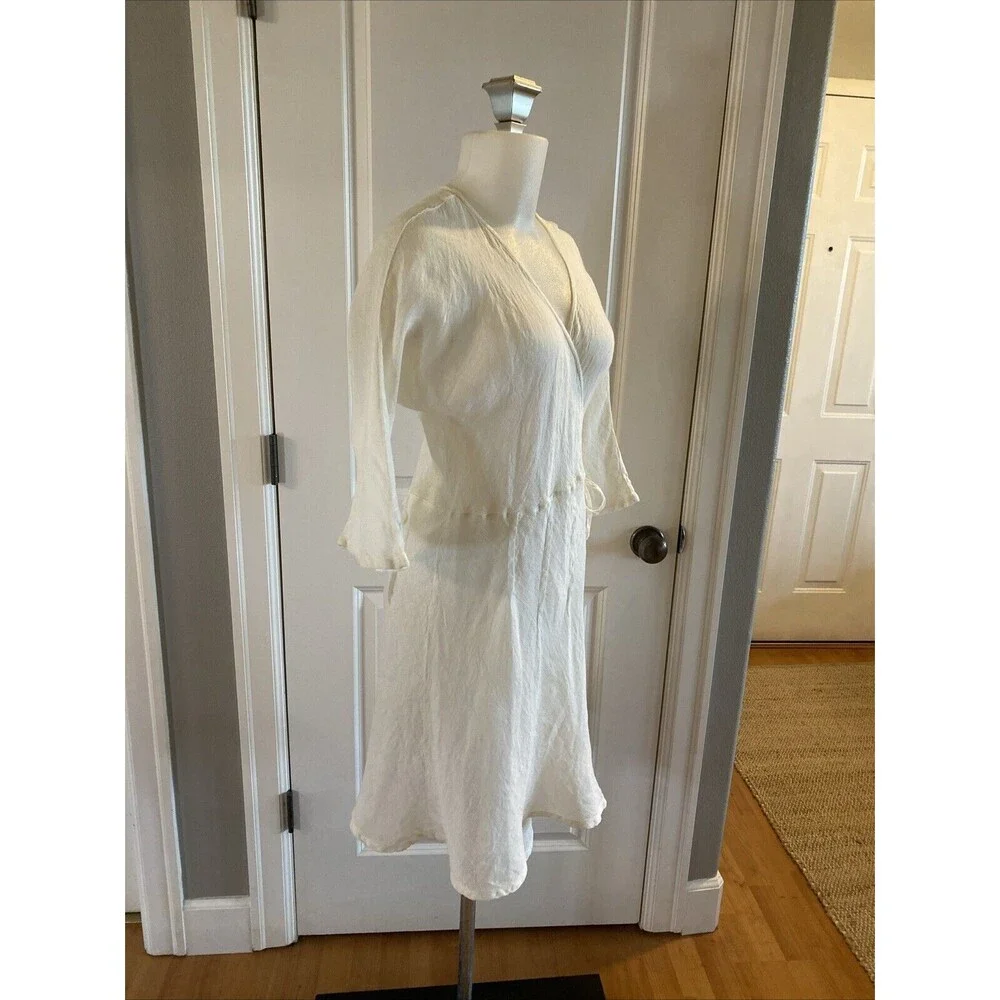 Home Frocks Linen Size M‎ Lagenlook Ivory Wrap Guaze Dress
